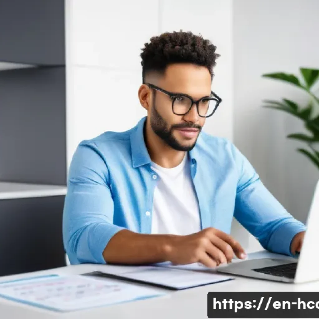 건강관리사 자격증 만료 시 재갱신 방법 - A professional health coach sitting at a modern desk in a bright home office, focused on a laptop sc...