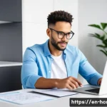Home 19 건강관리사 자격증 만료 시 재갱신 방법 - A professional health coach sitting at a modern desk in a bright home office, focused on a laptop sc...